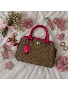COACH MARGOT CARRYALL SIGNATURE KHAKI PINK SATCHEL CROSSBODY BAG